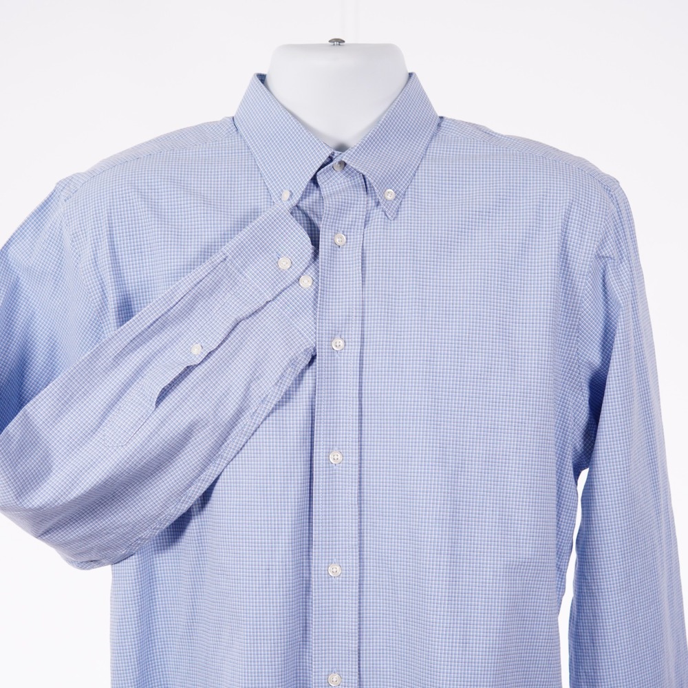 Jos A Bank Men's 16.5 34/35 Blue Check Cotton Spandex Dress Shirt Button Down
